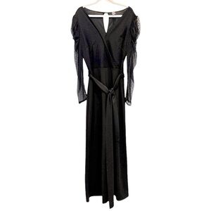 Find Me Plus Black Full Length Dress Mesh Puff Sleeve Size 3XL